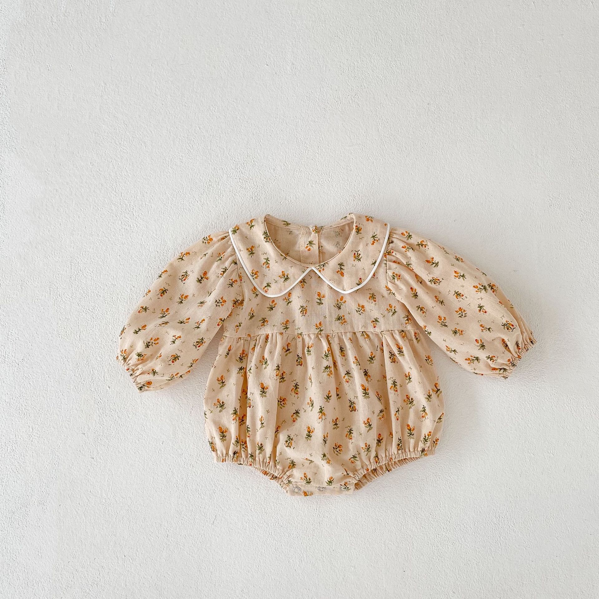 Ins 2024 autumn outfit girl baby doll collar floral long sleeved triangle Ha crawling clothes jumpsuit_voghion.com