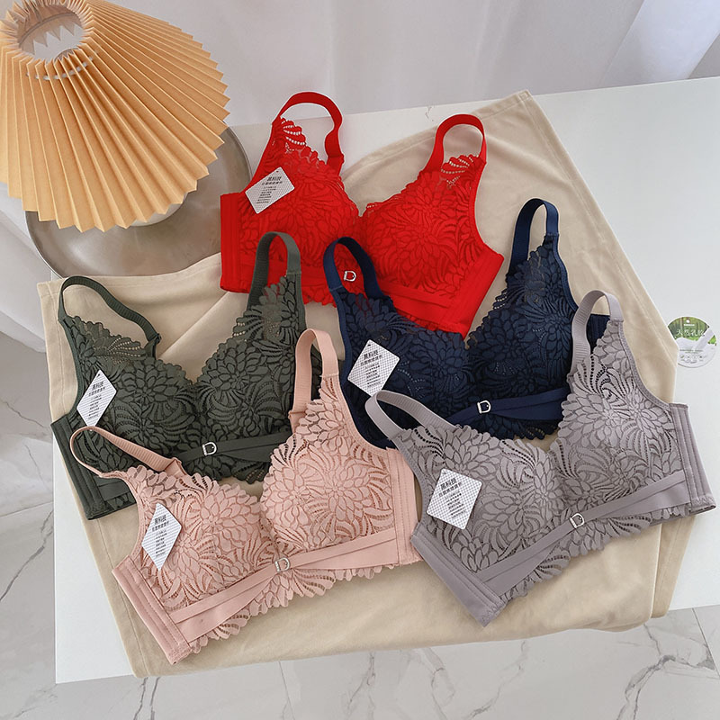 Sexy Lace Wire-Free Latex Cotton Comfortable Adjustable Underwear Graphene Antibacterial Push-Up Bra