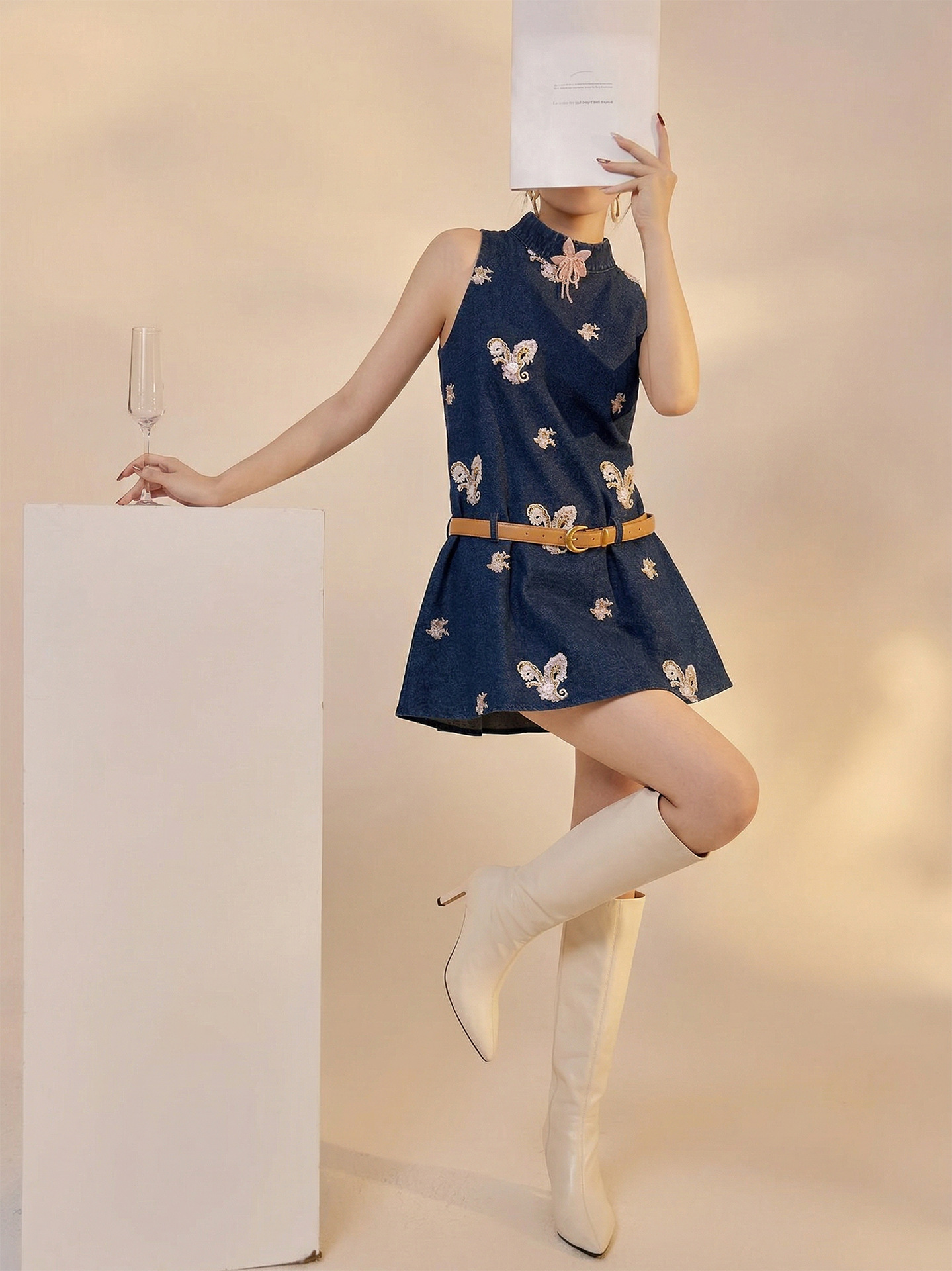 Bộ áo không tay và quần short denim phong cách Tân Trung Hoa mùa hè — bộ đồ, Trang chủ, quần đùi