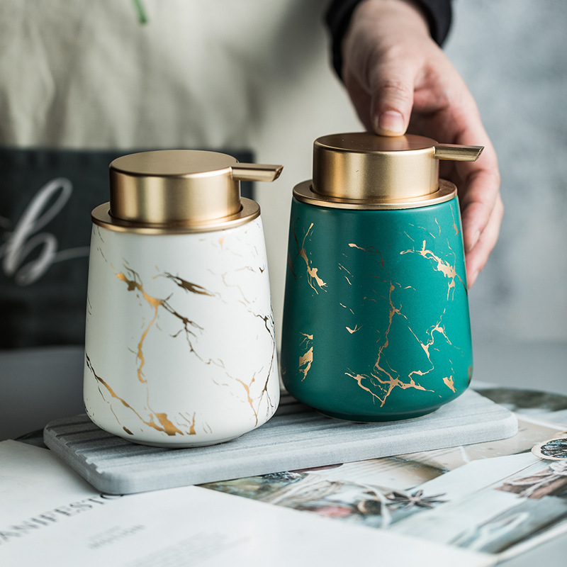 Botella de desinfectante de mano de mármol de cerámica de lujo ligero botella de desinfectante de champú de baño de hotel