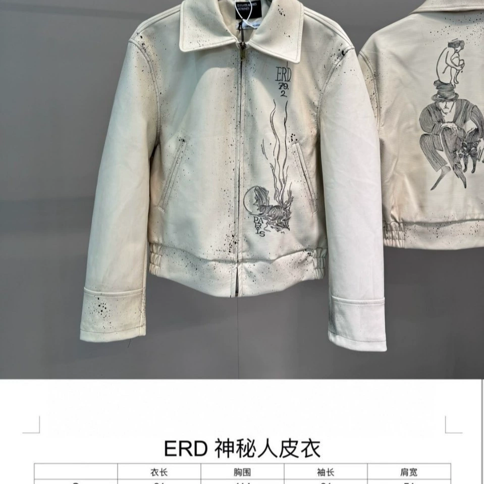 Тяжелая индустрия ERD меланхоличный богатый второй ген PU овчина капля чернильная таинственный мужчина нашивочная кожаная куртка куртка короткая широкая мужчина