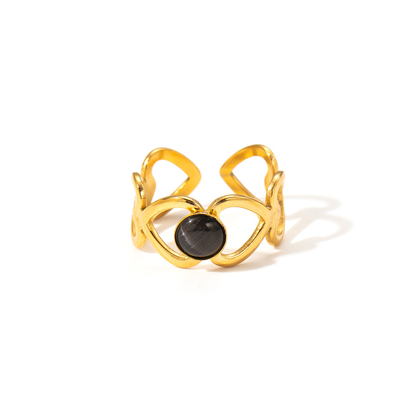 5g Weight 0.03µm Gold Plating Thickness Electroplated Gold Plating Process Golden Plated Plating Material Cat's Eye Stone Inlay Material Rings Classification 1 Piece Quantity Holiday, Daily Occasion 201 Stainless Steel Material Heart Shape Pattern Women's Gender Sweet, IG Style Style Inlay Craft Wholesale Jewelry IG Style Sweet Heart Shape Titanium Steel Natural Stone Gem Hollow Out Inlay Open Rings 15
