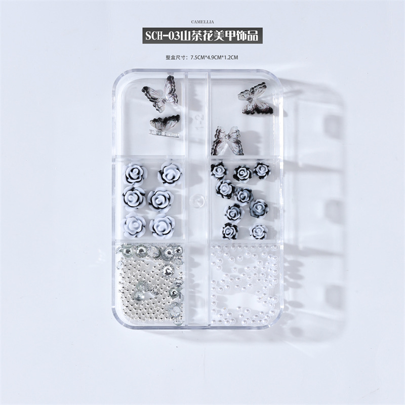 Caliente chica rojo Camelia uñas joyería Pequeño Libro Rojo caliente paquete de material ratán coral mariposa decoraciones uñas