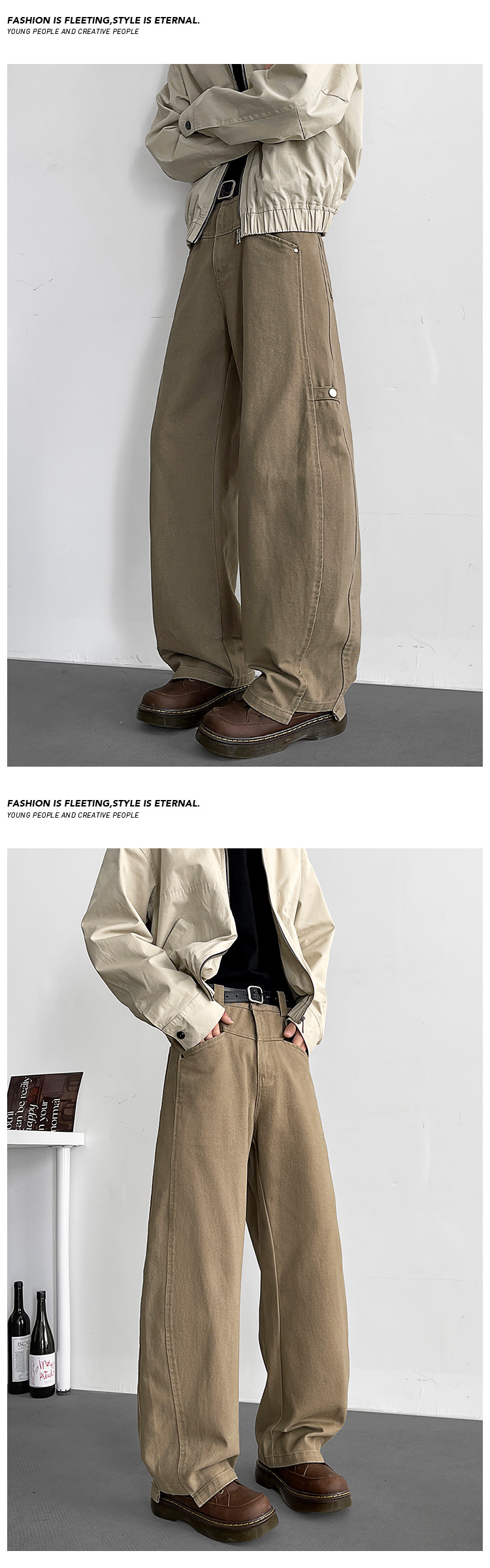 Pantaloni casual da uomo a gamba larga stile patchwork streetwear_voghion.com