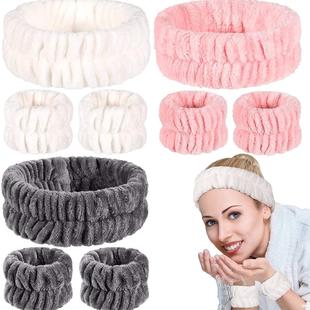 European and American Cross-Border French Velvet Headband Wristband Set Amazon Women's Non-Slip Face Wash Headband Self-Adhesive Semi-Finished Hair Band