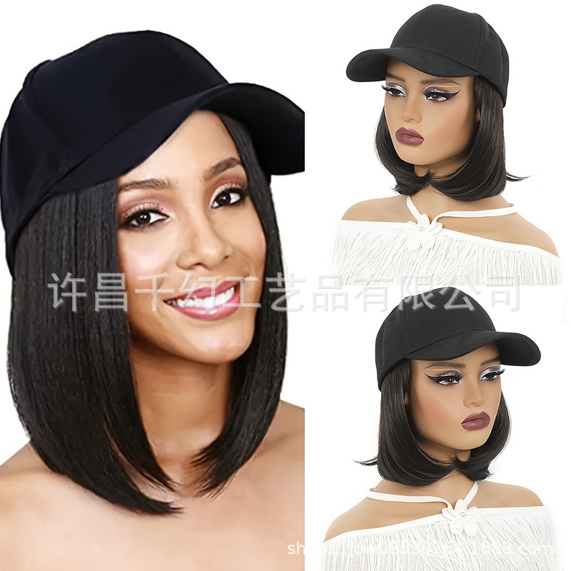 Sombrero transfronterizo, peluca, sombrero femenino, peluca, todo en uno, tendencia de primavera y verano, sombrilla de celebridades de Internet, nueva moda de reparación facial, todo fósforo, corto