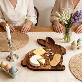 木质复活节兔子造型托盘节日派对分格果盘零食点心托盘家用摆盘