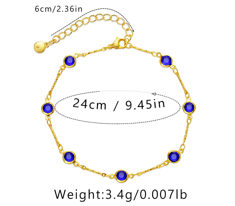 2022 New Copper 18k Gold-plated Royal Blue Zircon Anklet display picture 1