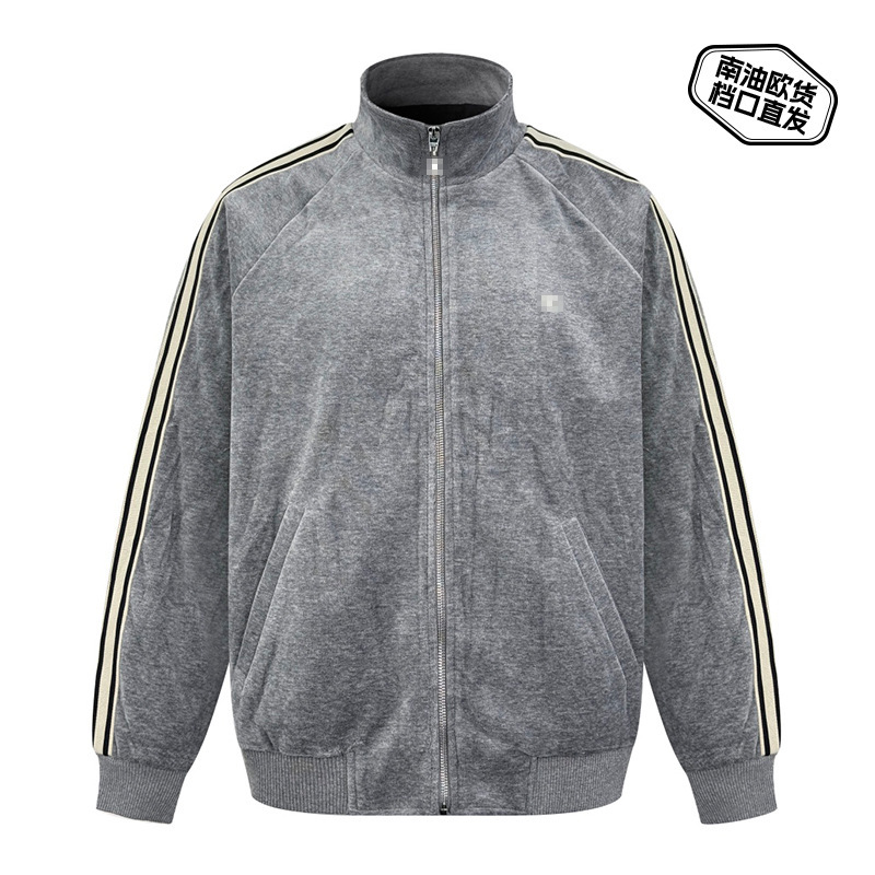 Cross-Border New Style Triumph Embroidered Loose Stand-Up Collar Suede Cardigan Side Webbing Design Men's and Women's Sweatshirt Jacket