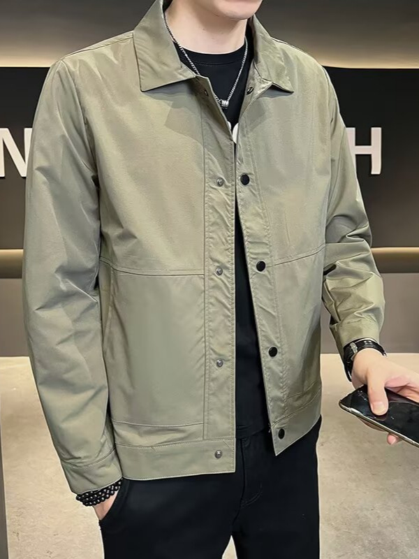 春秋季男士夹克韩版修身时尚翻领商务百搭男装纯色休闲夹克上衣|undefined