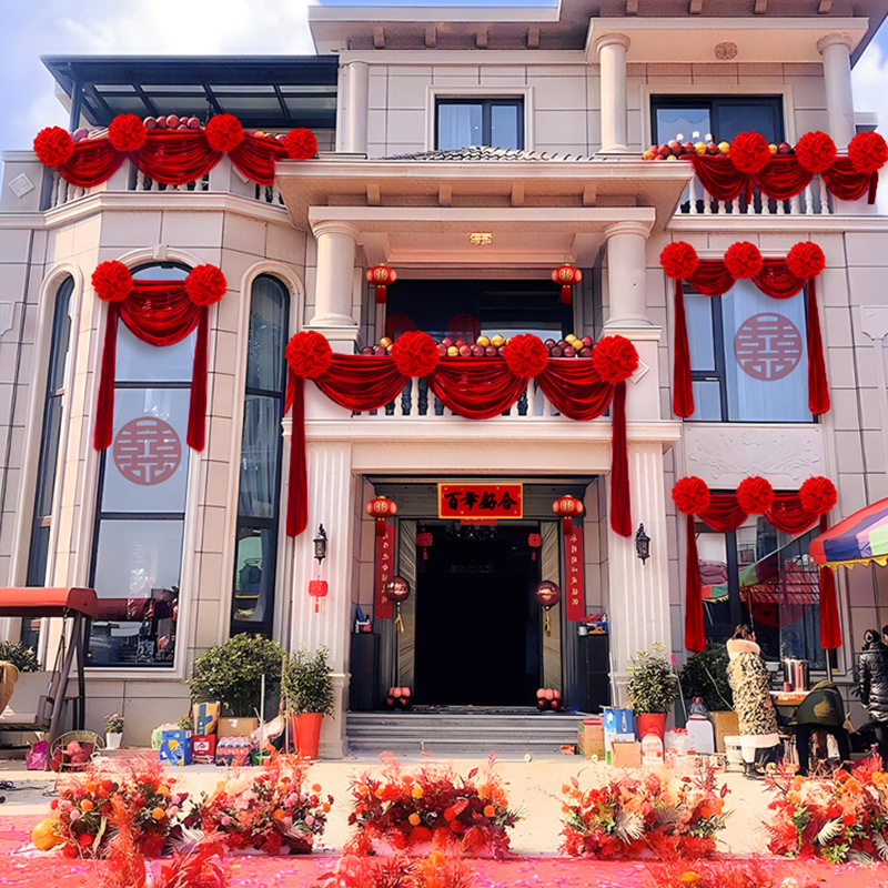 Boda Mentouhua Bola de bodas Big Red Flower Bola Apertura Ceremonia de corte de cinta Reconocimiento Big Red Flower Car Satin Red Paño Hortensia