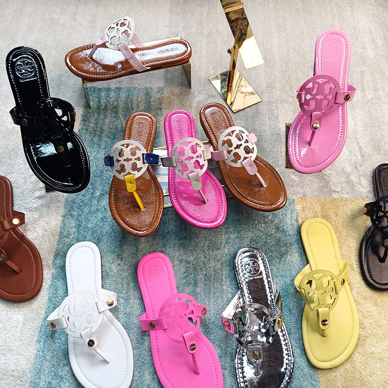 Tb Slippers Women's Leather Flip-Flops Beach Tb Sandals Cross-Border Export Women's Flip-Flops New Slippers