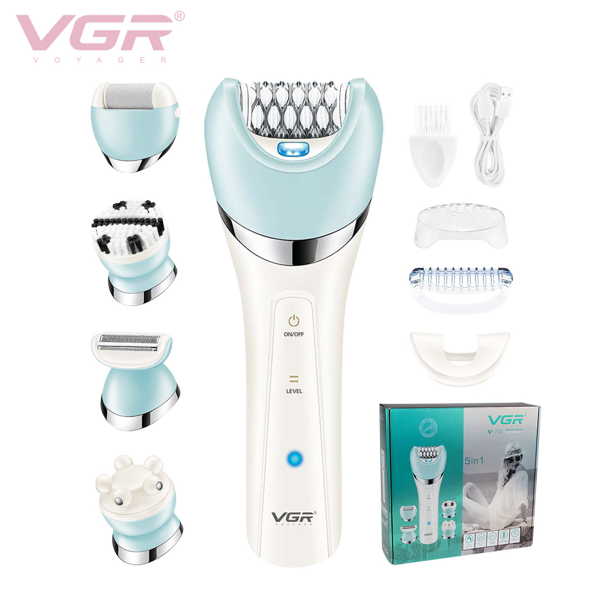 VGR703 Amazon multifunctional women's epilator armpit hair shaver electric epilator hair removal instrument set