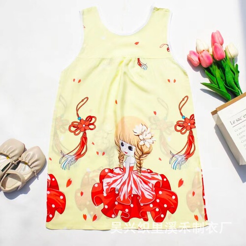 Children princess dress princess summer cotton gauze skirt cotton slip dress with backless top and sleepwear