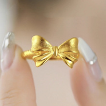 水贝黄金在逃公主戒指999足金蝴蝶结指环女款纯金素戒送女友礼物