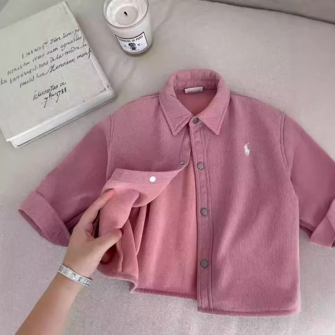Camisas adicionales para niños otoño e invierno chaqueta coreana con marca de moda para bebés camisa de color sólido chaqueta de terciopelo