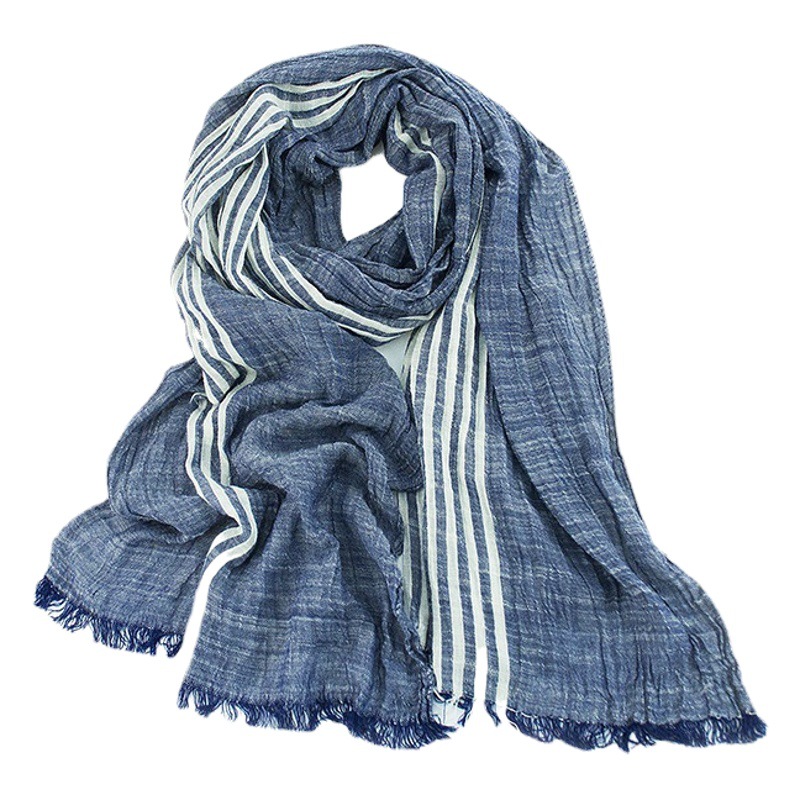 2025 Spring and Autumn Thin Cotton and Linen Scarf Artistic Retro Vertical Stripe Women Scarf Tassel Sunscreen Shawl Wholesale