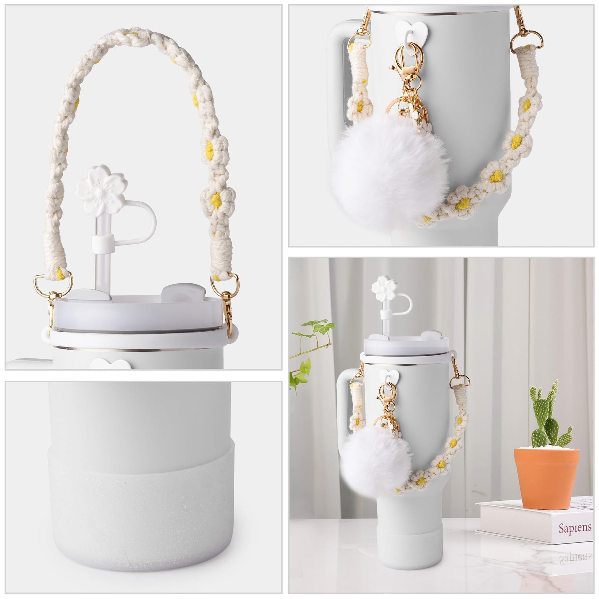 Nuevos productos Stanley taza de agua de mano cadena de taza de flores colgante de amor Begonia gorra de paja bola de peluche llavero