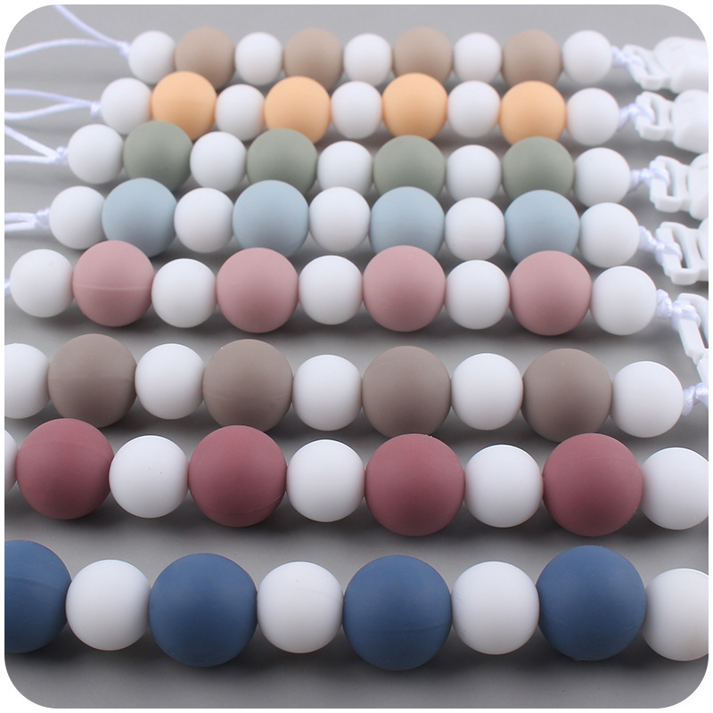 Nuevo bebé suministros de silicona chupete cadena calmante tamaño bebé cuentas mordedura pegamento molar anti-gota cadena AliExpress