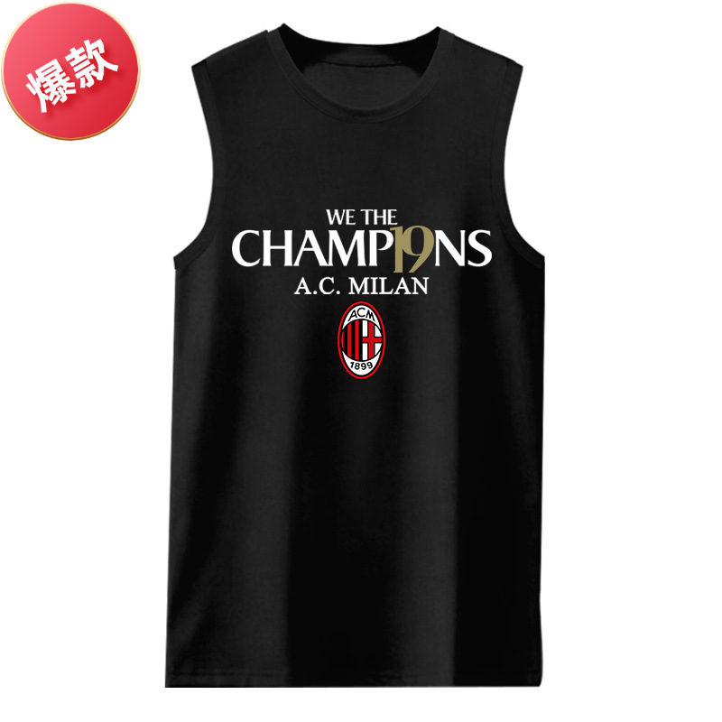 AC Milan 2022 ITalian Armor Crown CommemoraTive Red and Black Legion FooTball Fan Uniform Sleeveless T-shirT Men's CoTTon VesT