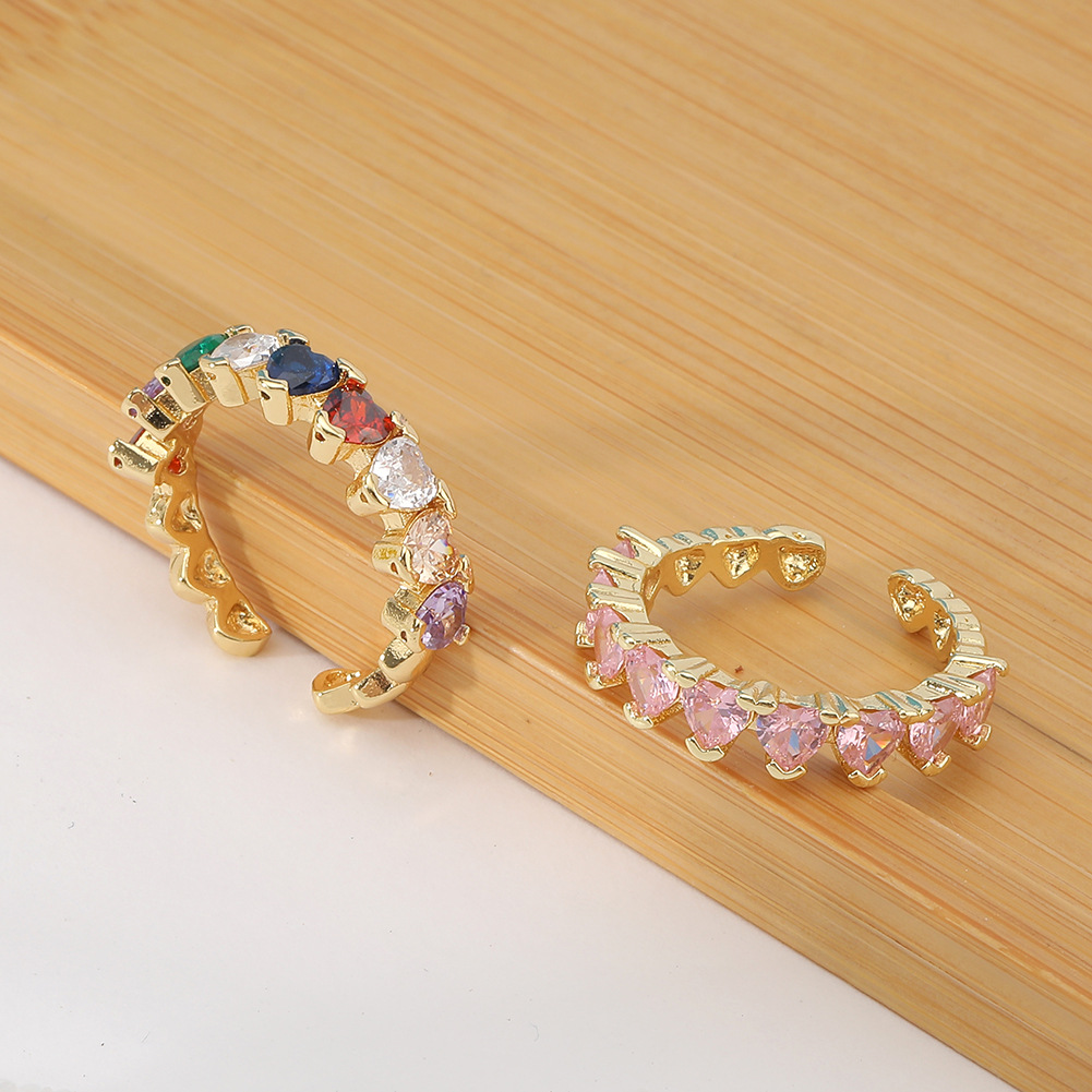 Fashion Heart Shape Copper Open Ring Plating Zircon Copper Rings