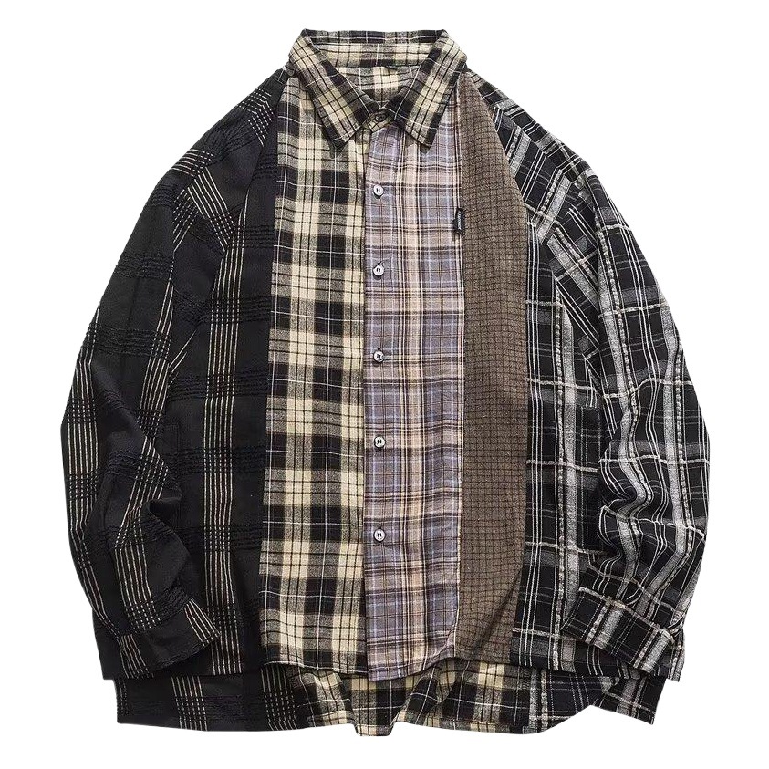 Moda nacional American Street costura camisa a cuadros de manga larga de los hombres de primavera y otoño marca de moda japonesa pareja retro camisa chaqueta