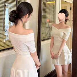 针织套装女夏上衣加半身裙奶白两件套卡其两件套羊毛源头工厂纯色
