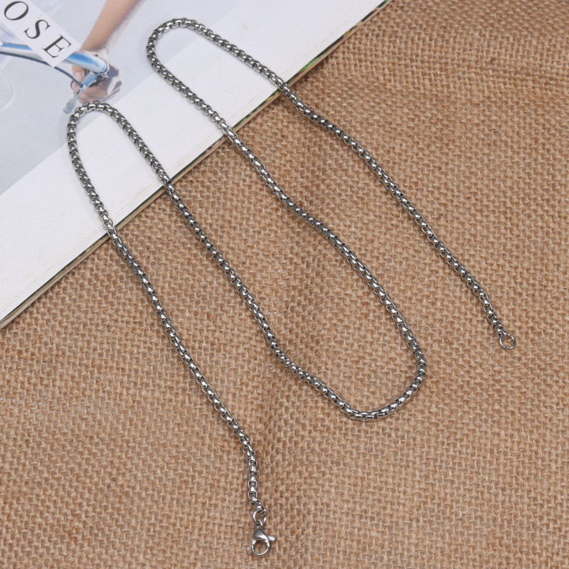 Korean style versatile personality thick square Pearl single chain long men's titanium steel necklace hiphop hip hop trendy accessories jewelry