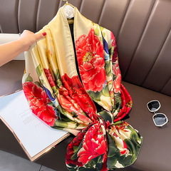 Spring and Autumn New Style Chinese Style Floral Simulated Silk Scarf Women's Gift for Mom Decorative Versatile Shawl Sunscreen Beach Towel