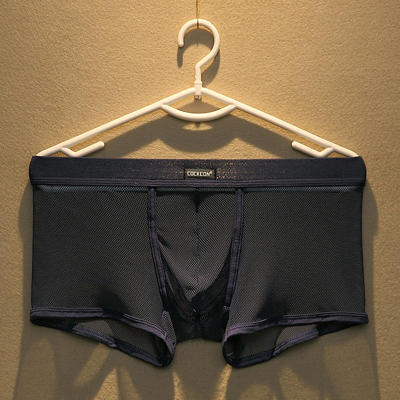 男士平角內褲網紗網眼短褲情趣青年U凸性感低腰透氣潮平角褲