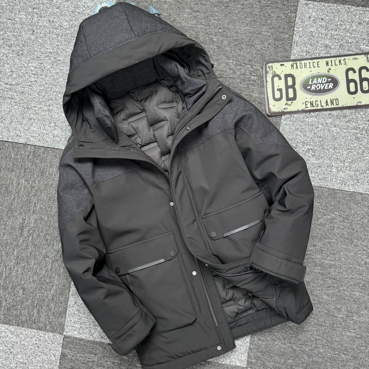 Velvet demi-season trend fashionable windproof down jacket with hood