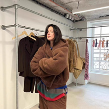 高版本ERL秋冬新款FW25棕色摇粒绒连帽外套男女情侣保暖拉链夹克