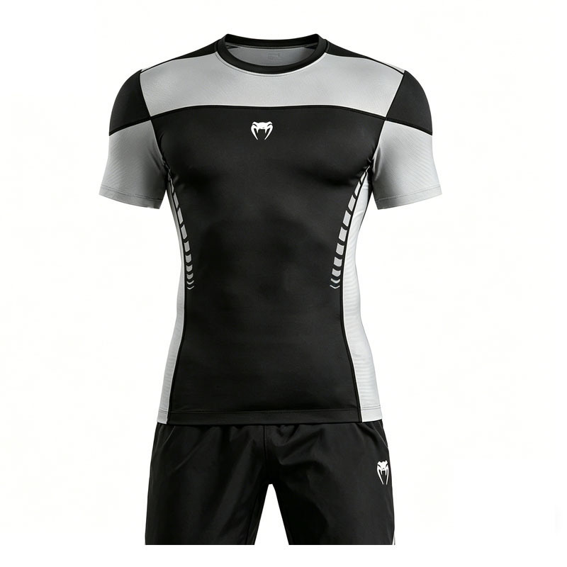 Venom Men's Tight-Fitting Quick-Dry Shirt High-Elastic Breathable Fitness Short-Sleeve Boxing Training Set Fitness Apparel for Outdoor Sports