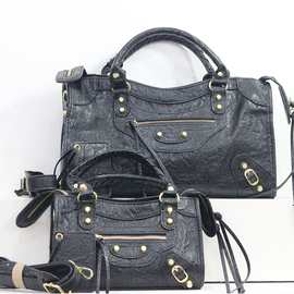 24新款PU面料复古  网纹钉city女包机车包酷飒辣妹羊皮纹手提斜挎