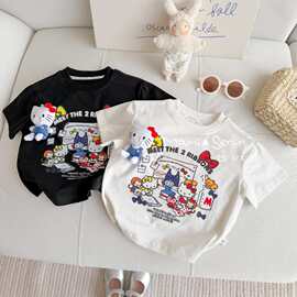 【亲子装】纯棉立体玩偶短袖童装2026年夏季新款卡通kt猫T恤上衣