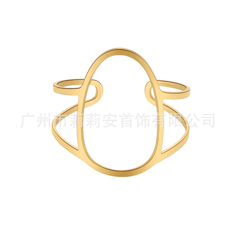 18K gold-plated titanium steel original design geometric oval line nail ring simple personality wind ring R214172