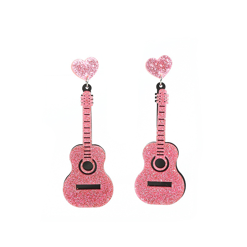 Retro Guitar Heart Shape Arylic Resin Enamel Womenu0027S Drop Earrings 1 Pair