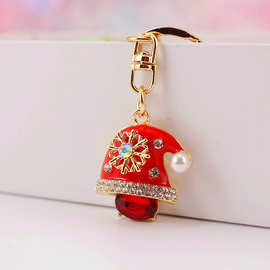 镶钻水钻创意可爱圣诞帽钥匙扣钥匙链金属挂件配饰工艺礼品1411