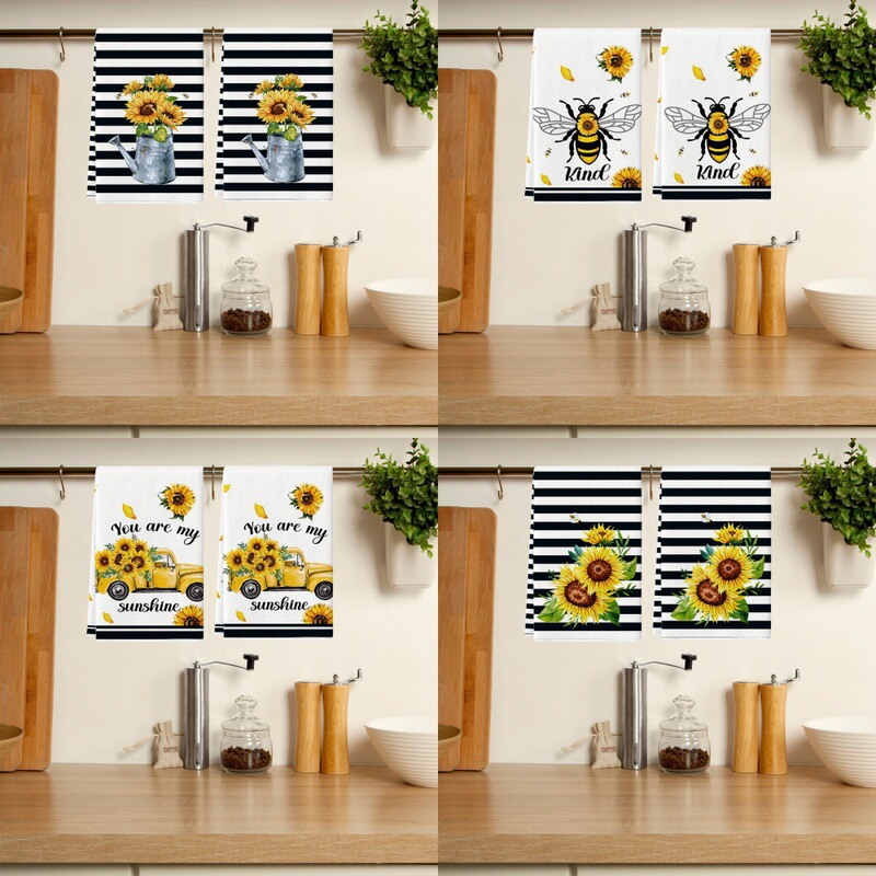 New Spring and Summer Sunflower Kitchen Towel Truck Beach Print Dish Towel Home Bathroom Decoration Hand Towel