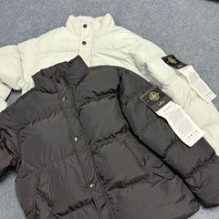 STD跨境石头FW24 防风防水保暖纯色Logo徽标高领单排扣绗缝棉服男