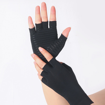 新款铜纤维半指手套加压康复手套硅胶防滑运动护理手套针织舒适|ms