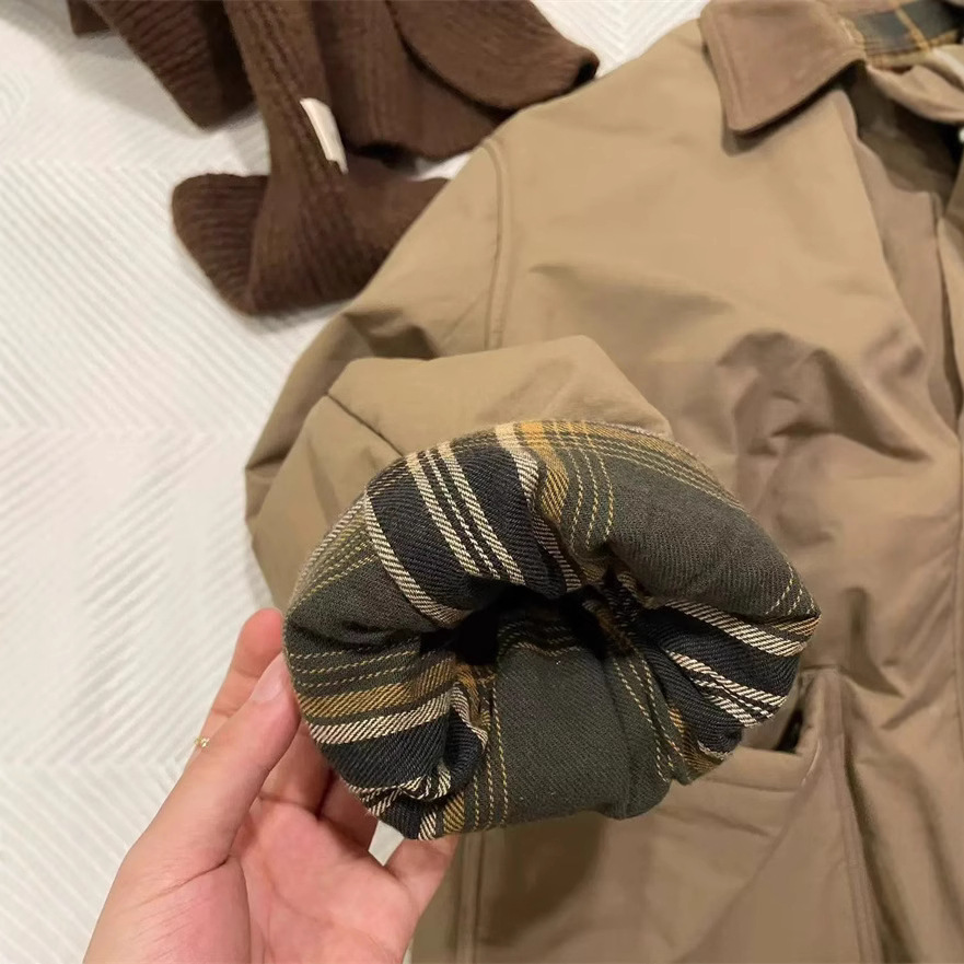 気質のある襟付き中綿チェック柄コットンコート 2025秋冬新作 ゆったりミドル丈 韓国風コットンコート