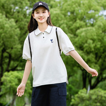 新24259初中学生短袖T恤少女大童夏季POLO衫高中生夏装15岁可爱猫