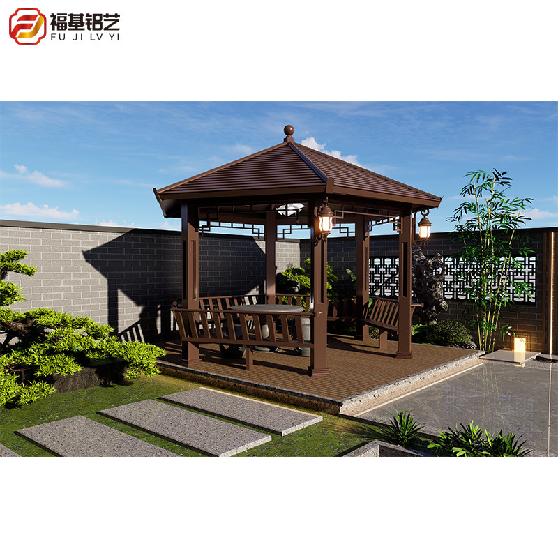 铝合金古建六角凉亭户外庭院别墅仿木纹仿古亭子花园防腐遮阳凉棚-阿里巴巴