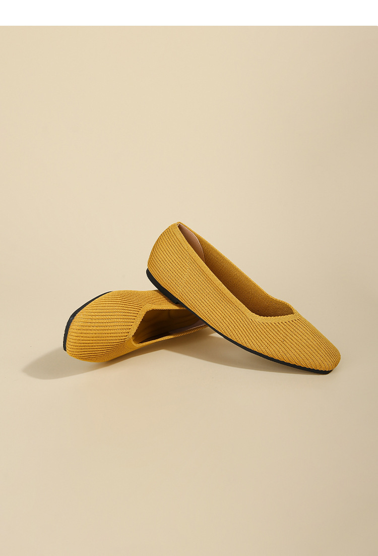 Queen's Flying Single Bean gewebte, große Damenschuhe mit flachem Boden und gestrickten Bootsschuhen mit quadratischer Zehenpartie und weicher Sohle_voghion.com