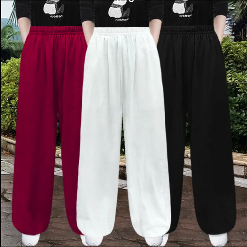 Tai Chi Pants for Men and Women - Spring and Summer Cotton-Linen Breathable Sweat-absorbent Tai Chi Suit Pants - High-end Kung Fu Martial Arts Training Lantern Pants - Hong Ji