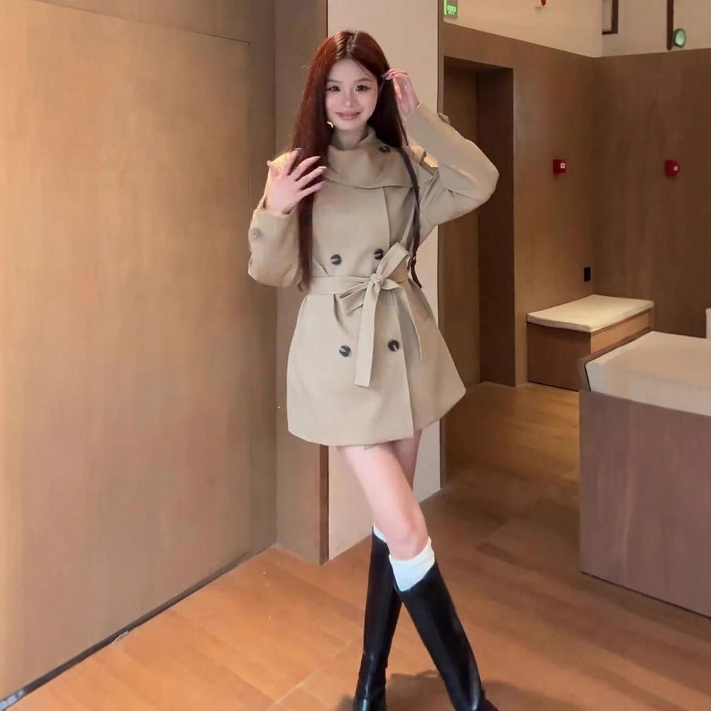 2025 New Korean Style Design Tops Korean Style Autumn Waist High-End Jackets Simple British Strap Windbreakers for Women