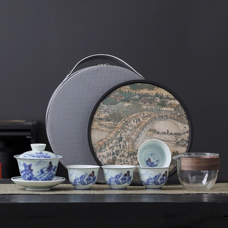 复古青花陶瓷功夫茶杯主人杯釉下彩喝茶品茗中式套装伴手礼旅行