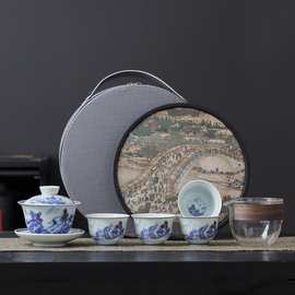 复古青花陶瓷功夫茶杯主人杯釉下彩喝茶品茗中式套装伴手礼旅行