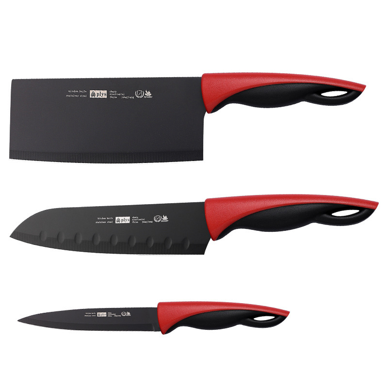Cuchillo de cocina afilado hogar de acero inoxidable super rápido cocinero de limpieza cortar cuchillo de hoja negra conjunto de cuchillos por defecto